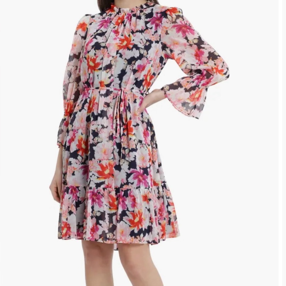 Maggy London Multicolor Floral Long Sleeve Dress